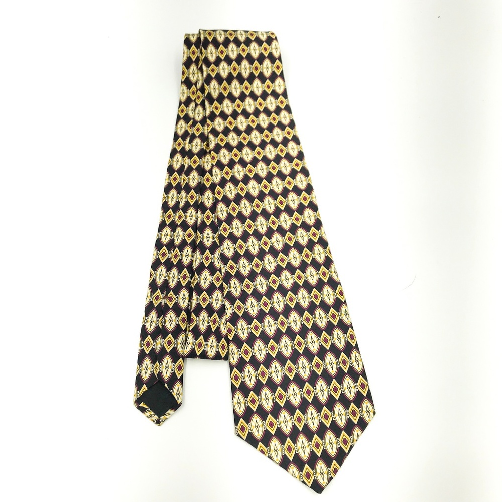 Unbranded Black Geometric Silk Necktie - Picture 3 of 7